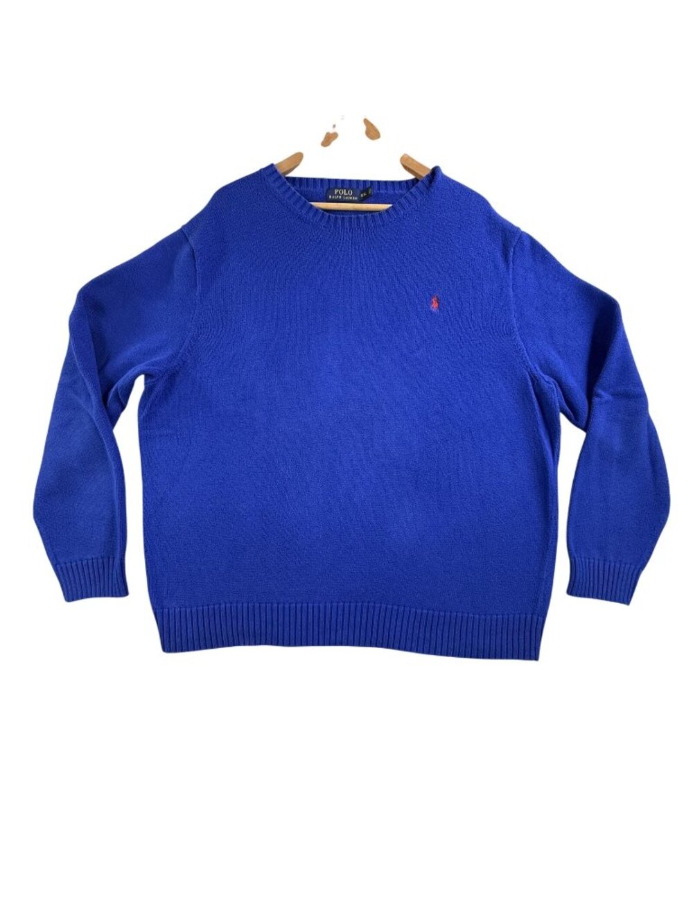 Polo Ralph Lauren Sweater Mens 2XL Blue 100% Cotton Crewneck Knit Pullover Pony